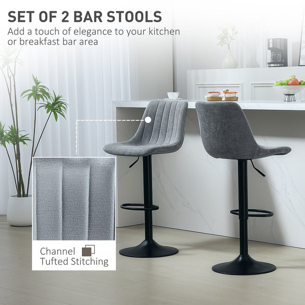 Lot de 2 tabourets de bar réglables pivotants avec dossier et repose-pieds pour îlot de cuisine, gris anthracite