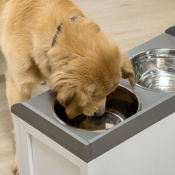 Gamelles surélevées pour chiens avec rangement, blanc