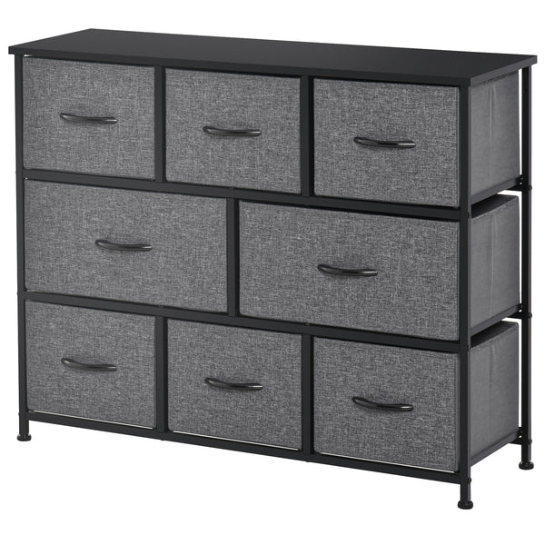8-bin dresser storage tower with metal frame and fabric drawers