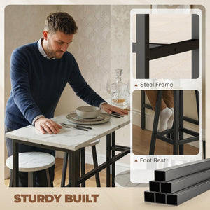 Bar Table Set of 6, Bar Table and Stools for 4, 2 Breakfast Tables and 4 Stools for Living Room, White Marble
