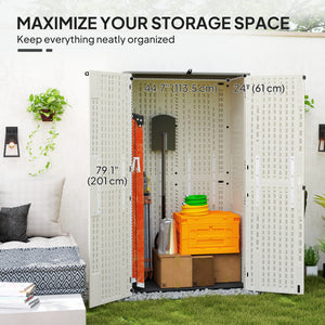 Outdoor storage cabinet with hinged lid and lockable doors