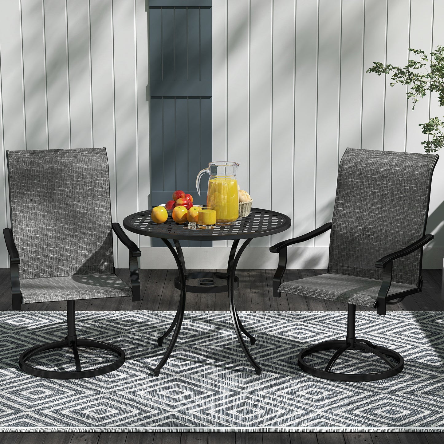 Lot de 2 chaises de salle à manger pivotantes d'extérieur, dossier haut et filet toutes saisons, gris