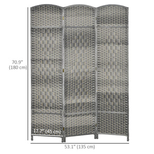 Paravent séparateur de pièce pliable à 3 panneaux en bois de pin et polypropylène – Gris