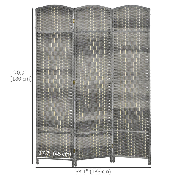 Paravent séparateur de pièce pliable à 3 panneaux en bois de pin et polypropylène – Gris