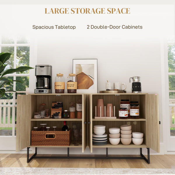 Buffet avec 2 étagères réglables et base en acier, meuble bar pour salon, chêne