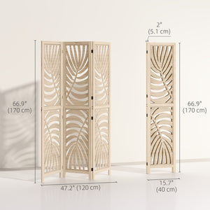Cloison de séparation 3 panneaux pliable et amovible, finition bois naturel