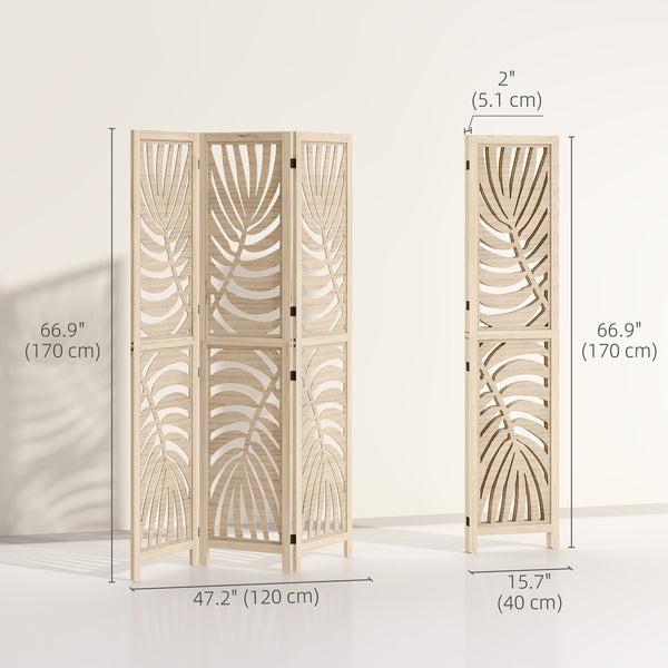 Cloison de séparation 3 panneaux pliable et amovible, finition bois naturel