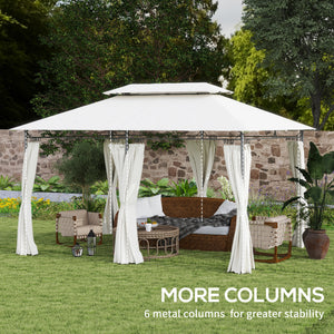 Tonnelle de jardin 10' x 13' à double toit, avec rideaux, blanc crème