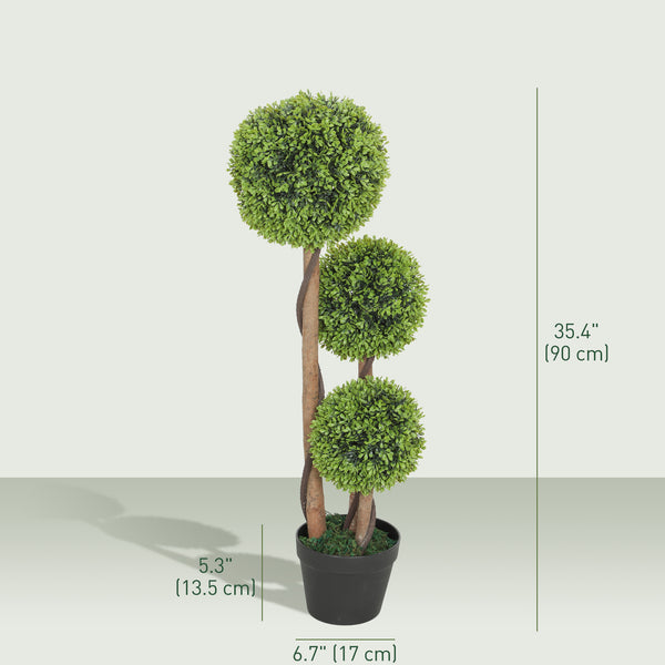 Ensemble de 2 arbres artificiels en buis à 3 boules de 90 cm avec pots – Vert clair
