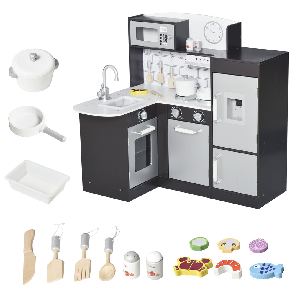 Cuisine pour enfants avec fontaine à eau, micro-ondes et accessoires, marron foncé