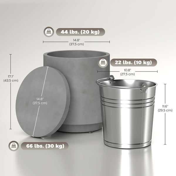 Table d'appoint glacière d'extérieur de 2,6 gal en béton avec rangement, gris clair