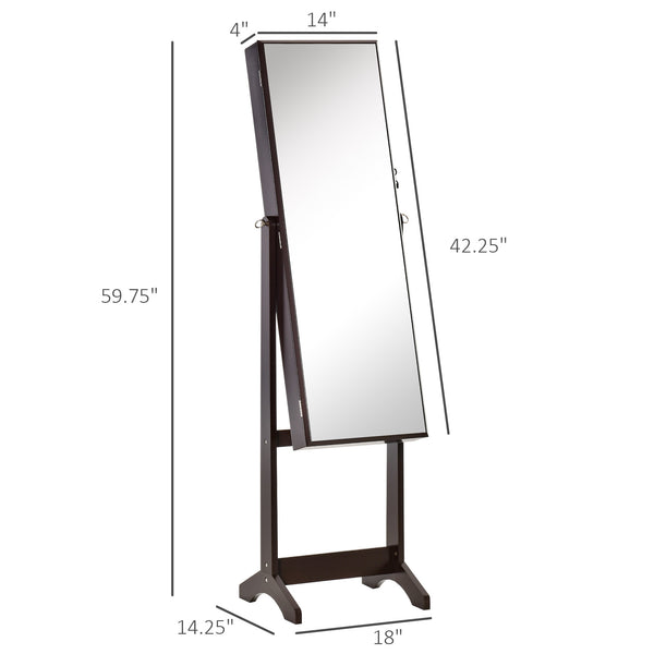 Armoire à bijoux avec miroir, verrouillable, 3 angles réglables, marron