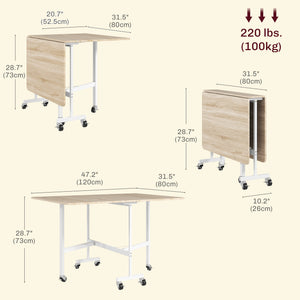 Table à manger pliante à abattants sur roulettes pour 6 personnes – Chêne et blanc