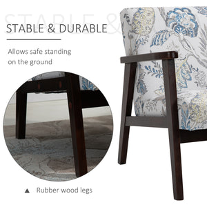 Fauteuil rétro en tissu avec accoudoirs en bois, motif floral