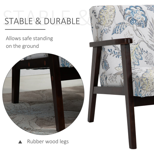 Fauteuil rétro en tissu avec accoudoirs en bois, motif floral