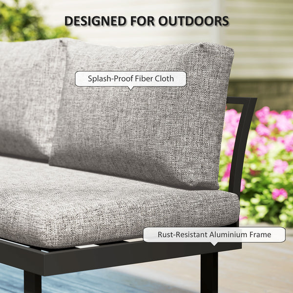 3 Pieces Aluminum Corner Patio Furniture Set Sectional Outdoor Sofa Set with 2 Loveseats Wood-Plastic Coffee Table