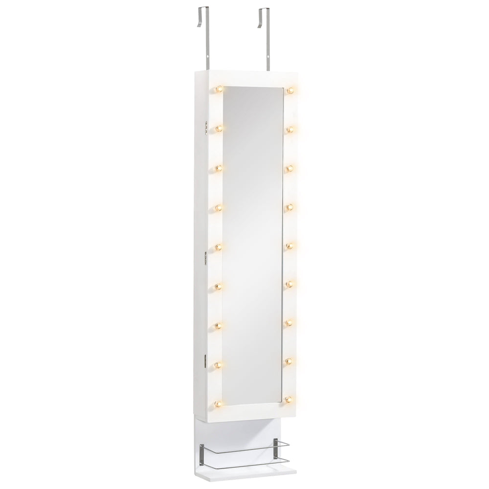Armoire à bijoux avec miroir, 18 lumières LED, blanc