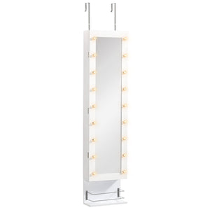 Armoire à bijoux avec miroir, 18 lumières LED, blanc
