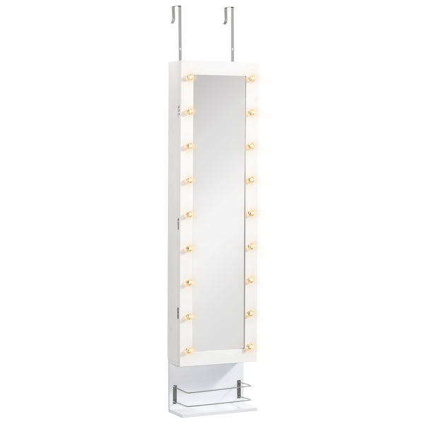 Armoire à bijoux avec miroir, 18 lumières LED, blanc