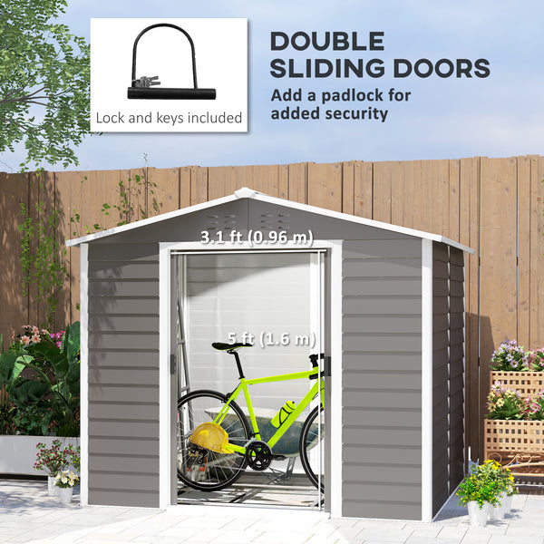 Abri de jardin 8' x 7', en métal galvanisé amélioré avec portes verrouillables, cadre de plancher, gris clair