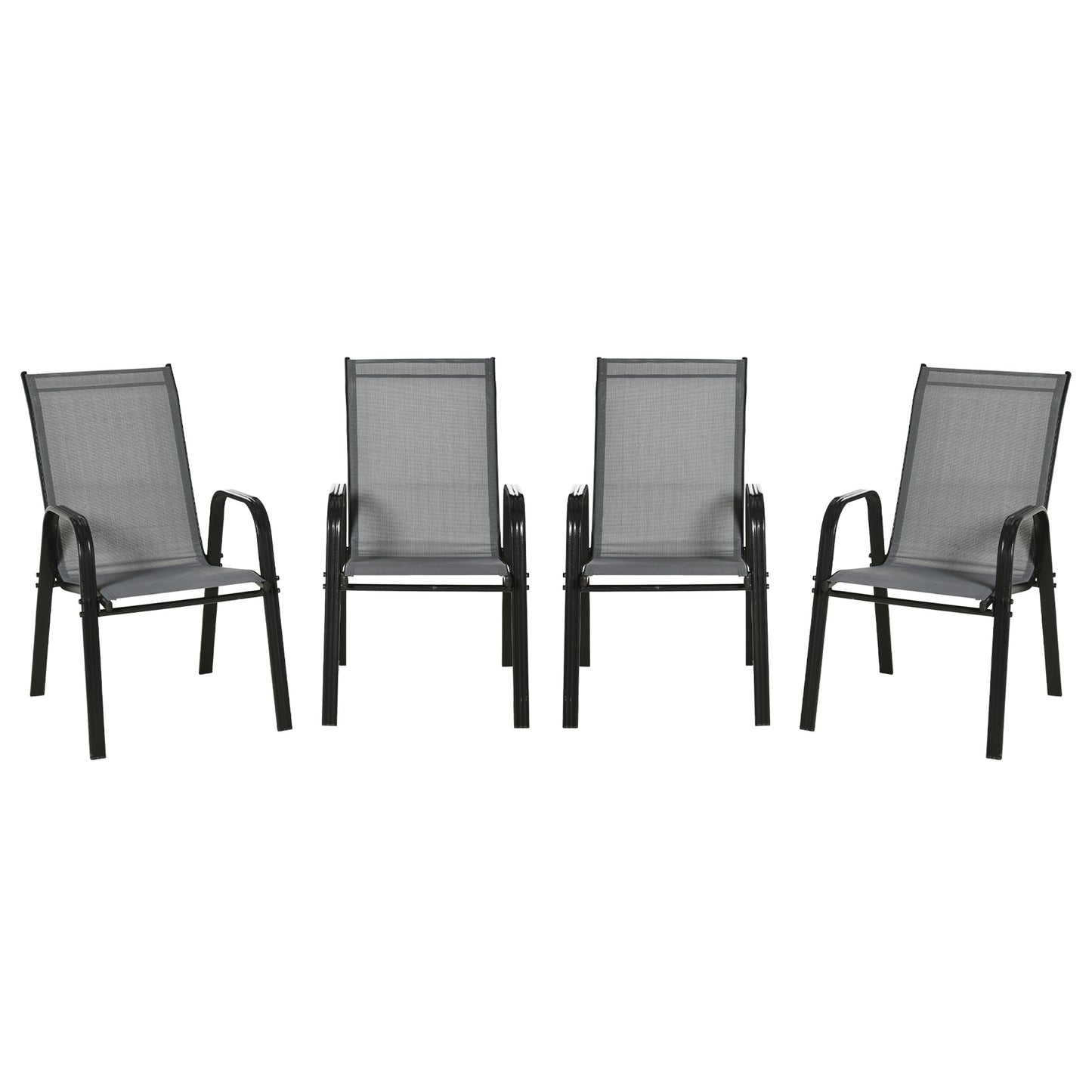 Lot de 4 chaises de salle à manger d'extérieur, robustes et empilables, avec accoudoirs, gris foncé