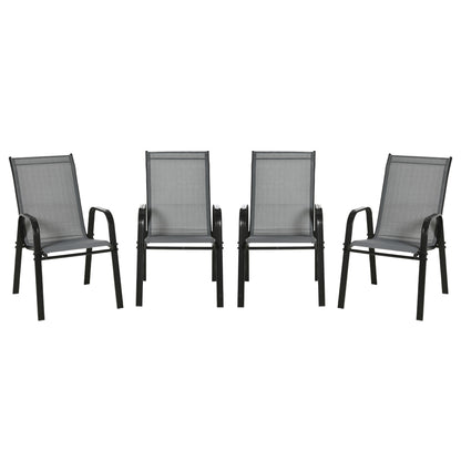 Lot de 4 chaises de salle à manger d'extérieur, robustes et empilables, avec accoudoirs, gris foncé