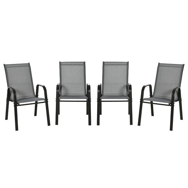 Lot de 4 chaises de salle à manger d'extérieur, robustes et empilables, avec accoudoirs, gris foncé