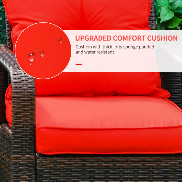 Ensemble de mobilier de jardin 3 pièces en résine tressée avec table basse, rouge