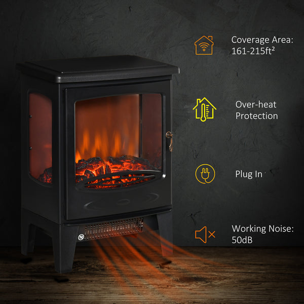 Poêle-cheminée autonome avec effet de flamme réaliste et température réglable 750 W/1 500 W, noir