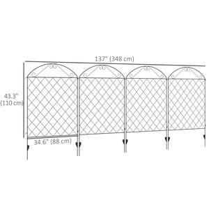 Panneaux de clôture de jardin en métal, lot de 4, motifs incurvés