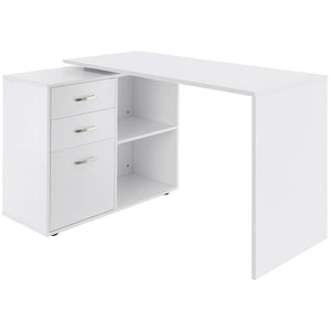 Bureau d'angle en L avec étagère de rangement, tiroir, blanc