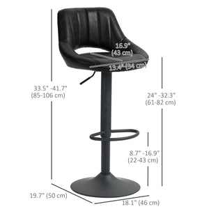 Lot de 2 tabourets de bar pivotants, rembourrés en similicuir, hauteur comptoir, avec base ronde en métal, Noir