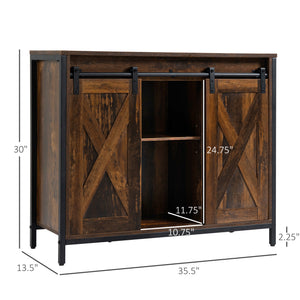 Buffet industriel avec portes coulissantes de style grange, couleur marron rustique.