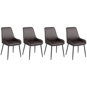 Set of 4 modern chairs with diamond-patterned tufting and steel legs, brown