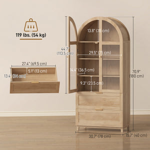 Garde-manger haut effet chêne avec portes arquées, tiroirs et tablettes ajustables