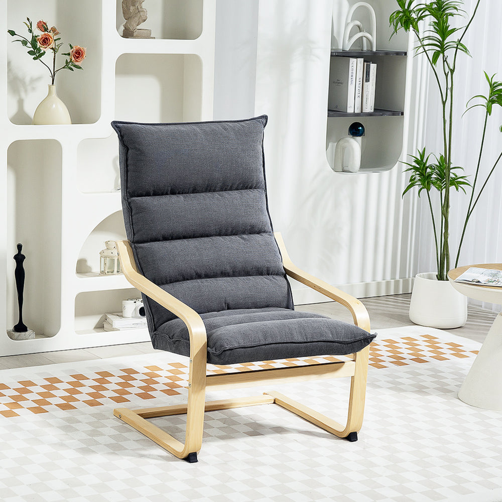 Fauteuil d'appoint en tissu et bois de bouleau avec pieds et accoudoirs incurvés, gris