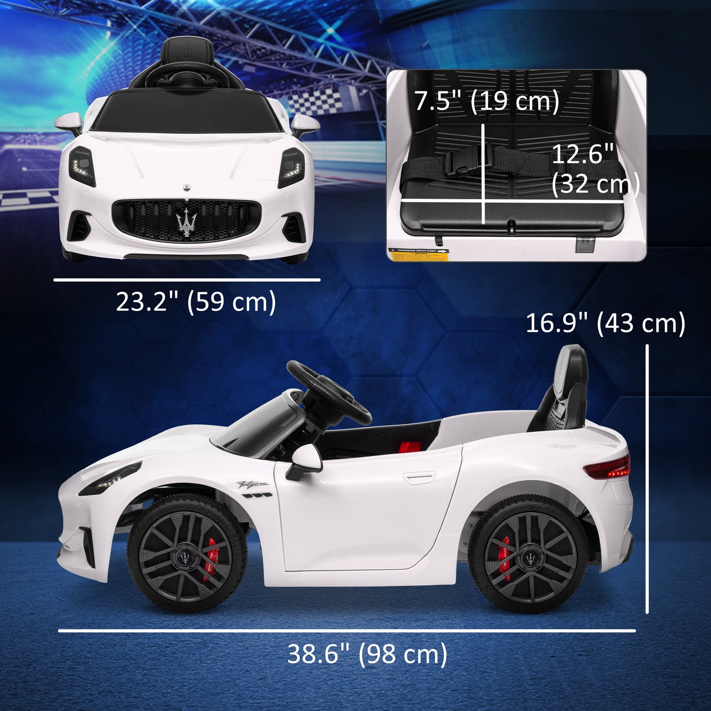Qaba 12V Maserati Gran Turismo Licensed Kids Electric Car with Remote Control, Soft Start, LED Lights, Music, Horn, MP3 Player, White
