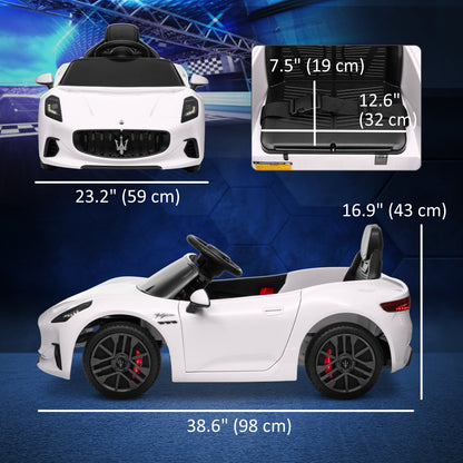 Qaba 12V Maserati Gran Turismo Licensed Kids Electric Car with Remote Control, Soft Start, LED Lights, Music, Horn, MP3 Player, White