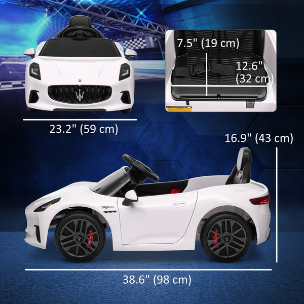 Voiture électrique pour enfants 12V Maserati Gran Turismo sous licence avec télécommande, blanc