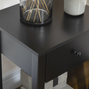 Lot de 2 tables d'appoint avec tiroir et étagère inférieure, noir