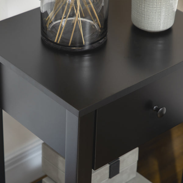 Lot de 2 tables d'appoint avec tiroir et étagère inférieure, noir