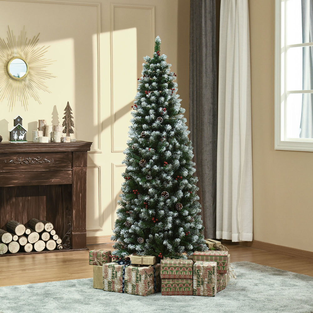 Sapin de Noël décoré de 6 pieds avec baies rouges et pommes de pin