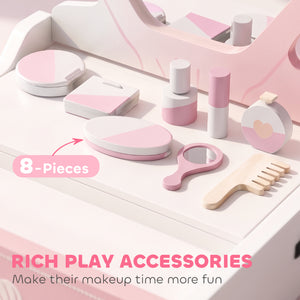 Coiffeuse de jeu pour enfant avec miroir lumineux, tiroir et 8 accessoires