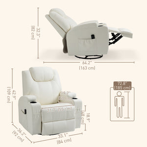 Fauteuil massant inclinable à bascule pivotantavec, 8 points de vibration, cuir synthétique, blanc crème