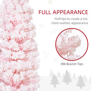 Sapin de Noël rose givré de 4 pieds en forme de crayon