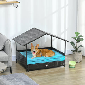 Extendable outdoor wicker pet bed with soft cushion and washable cover