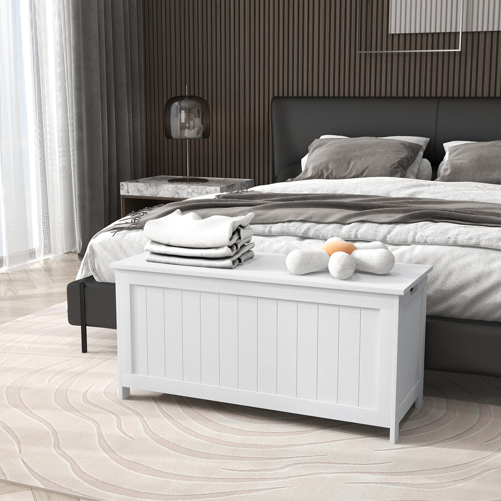Coffre de rangement avec 2 charnières de sécurité, blanc
