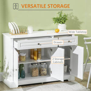Buffet moderne avec 2 tiroirs et étagères réglables, idéal pour la salle à manger, blanc.