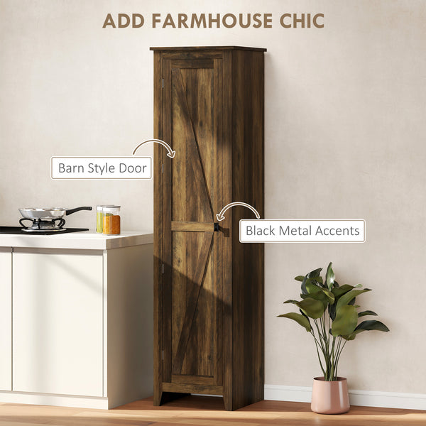 Armoire de rangement de cuisine style ferme 67" avec porte de grange et étagères réglables, marron