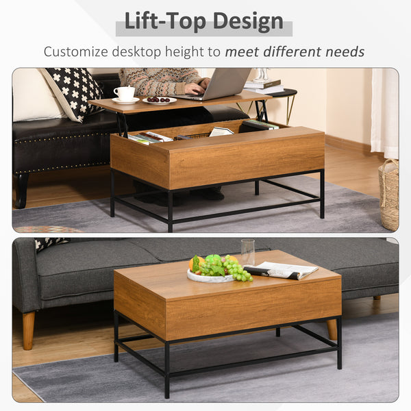 Table basse relevable avec compartiment de rangement dissimulé en teck